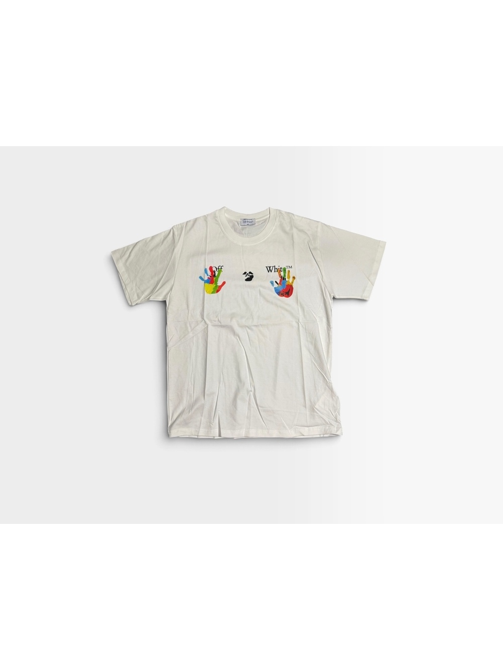 White Off-White T-shirt with multicolor hand chest graphic